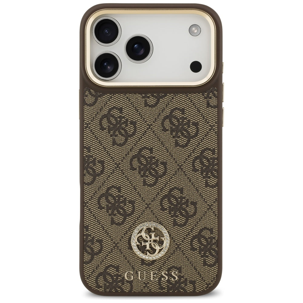 Funda MagSafe para Apple iPhone 17 Pro Max, Guess, Logo Strass 4G, Marrón