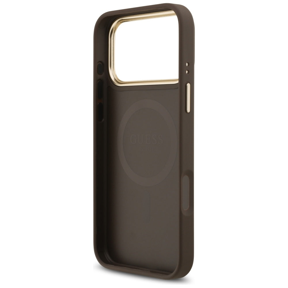 Funda MagSafe para Apple iPhone 17 Pro Max, Guess, Logo Strass 4G, Marrón