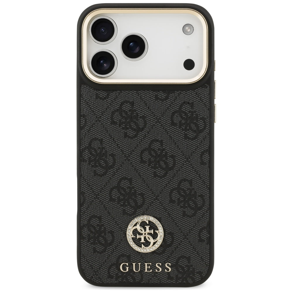 Funda MagSafe para Apple iPhone 17 Pro Max, Guess, 4G Strass Logo con Correa Grande, Negra