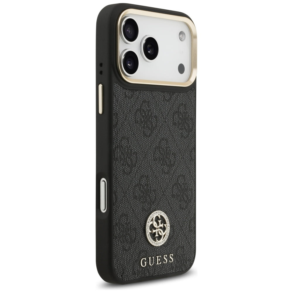 Funda MagSafe para Apple iPhone 17 Pro Max, Guess, 4G Strass Logo con Correa Grande, Negra