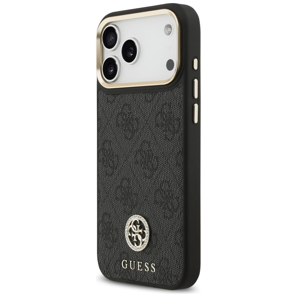 Funda MagSafe para Apple iPhone 17 Pro Max, Guess, 4G Strass Logo con Correa Grande, Negra