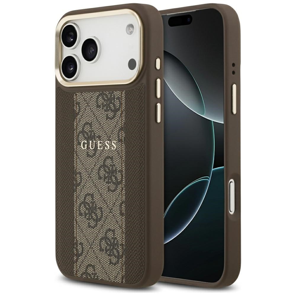 Funda MagSafe para Apple iPhone 17 Pro Max, Guess, 4G Stripe, Marrón