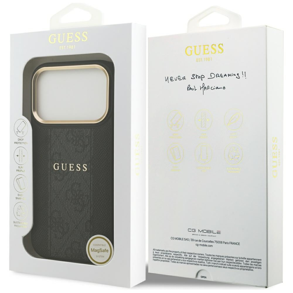 Funda MagSafe para Apple iPhone 17 Pro Max, Guess, 4G Stripe, Negra