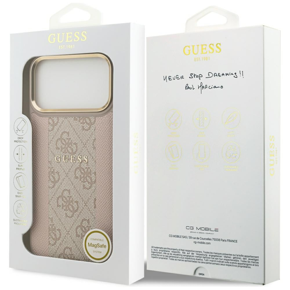 Funda MagSafe para Apple iPhone 17 Pro Max, Guess, 4G Stripe, Rosa