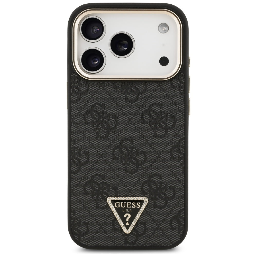 Funda MagSafe para Apple iPhone 17 Pro Max, Guess, Logo Diamante Triángulo 4G, Negra