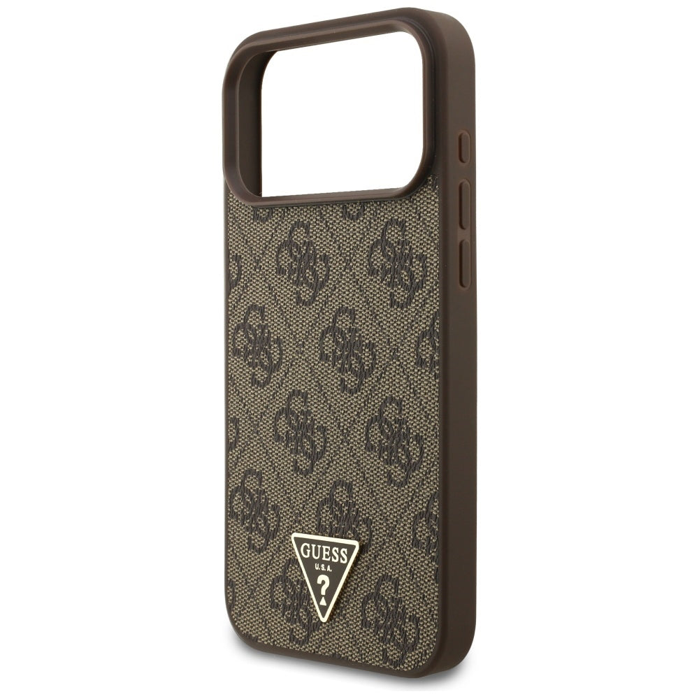 Funda MagSafe para Apple iPhone 17 Pro Max, Guess, 4G Triangle Logo Cord Strap, Marrón