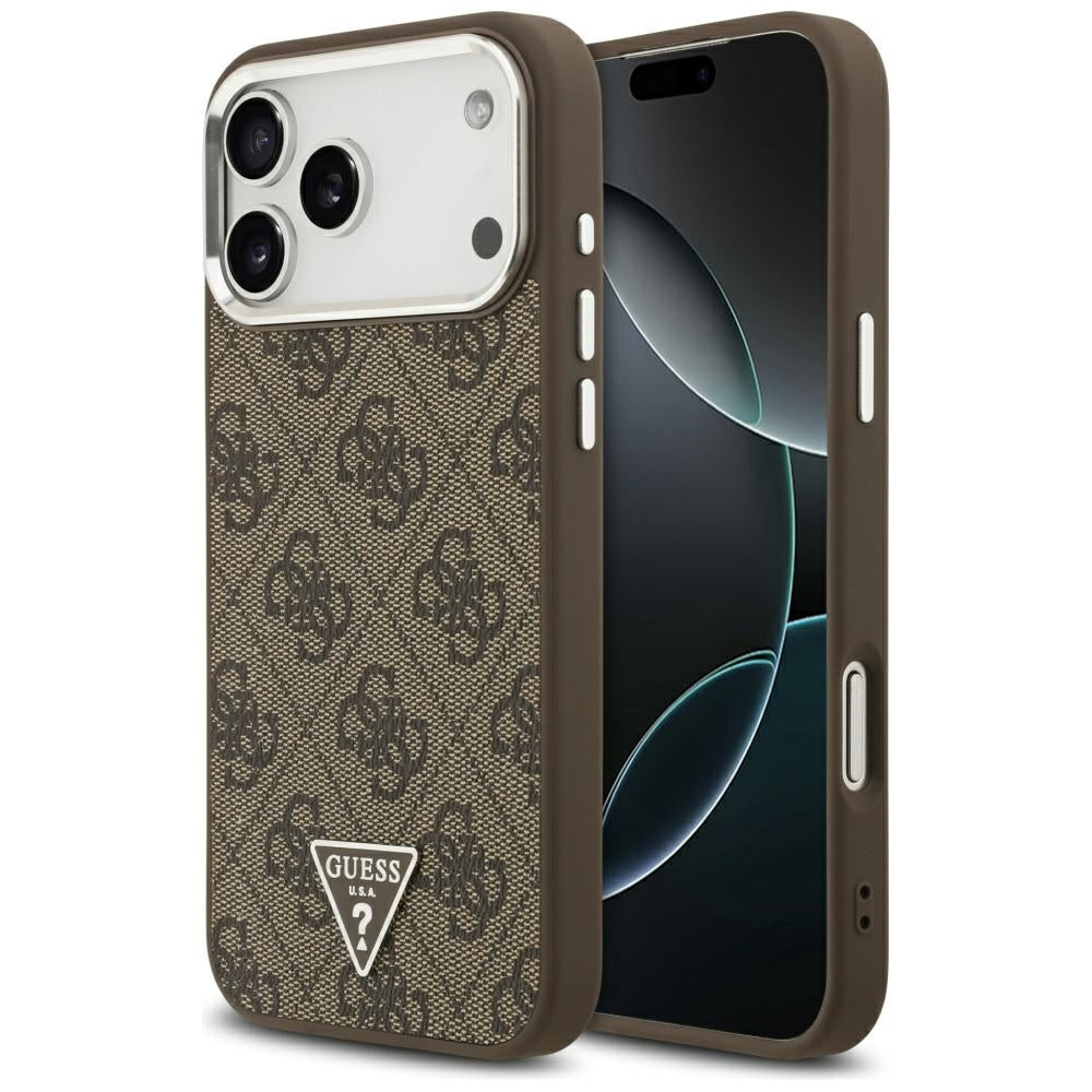MagSafe Case for Apple iPhone 17 Pro Max, Guess, 4G Triangle Logo, Brown
