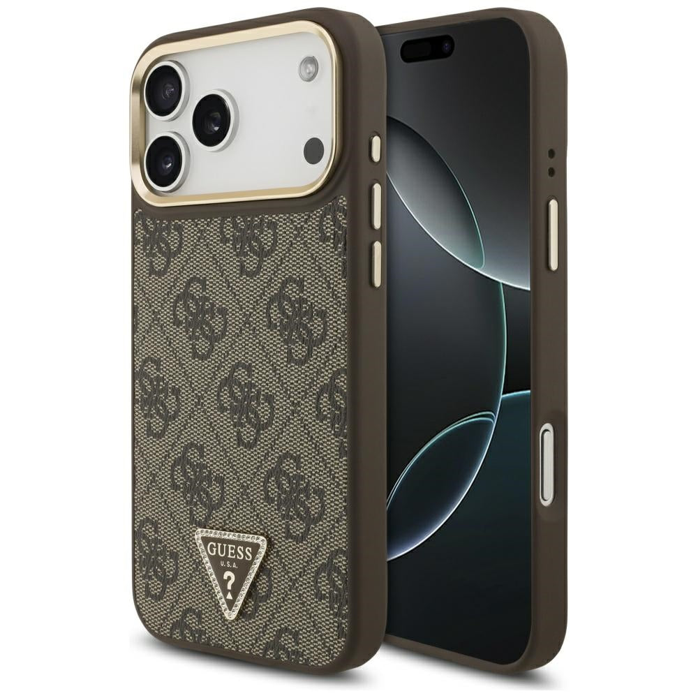 Funda MagSafe para Apple iPhone 17 Pro Max, Guess, Logo Triángulo 4G, Marrón Dorado
