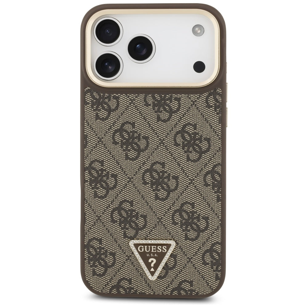 Funda MagSafe para Apple iPhone 17 Pro Max, Guess, Logo Triángulo 4G, Marrón Dorado