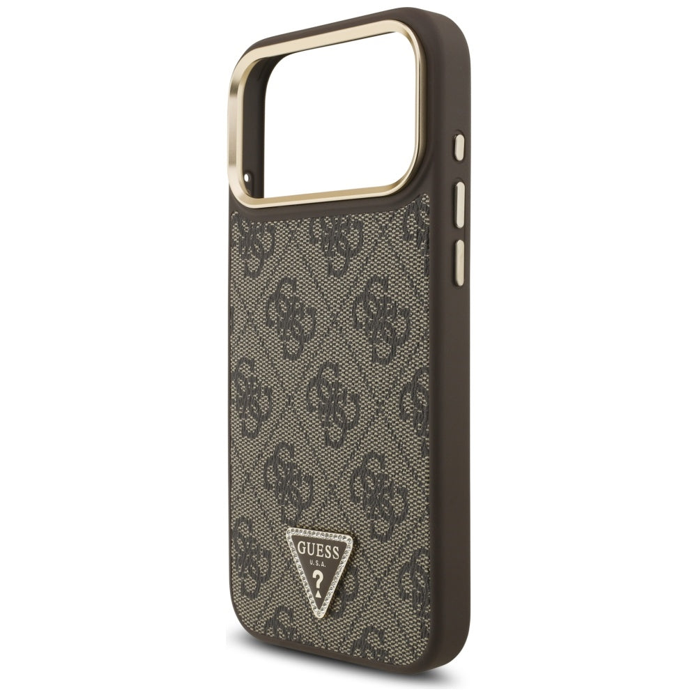 Funda MagSafe para Apple iPhone 17 Pro Max, Guess, Logo Triángulo 4G, Marrón Dorado