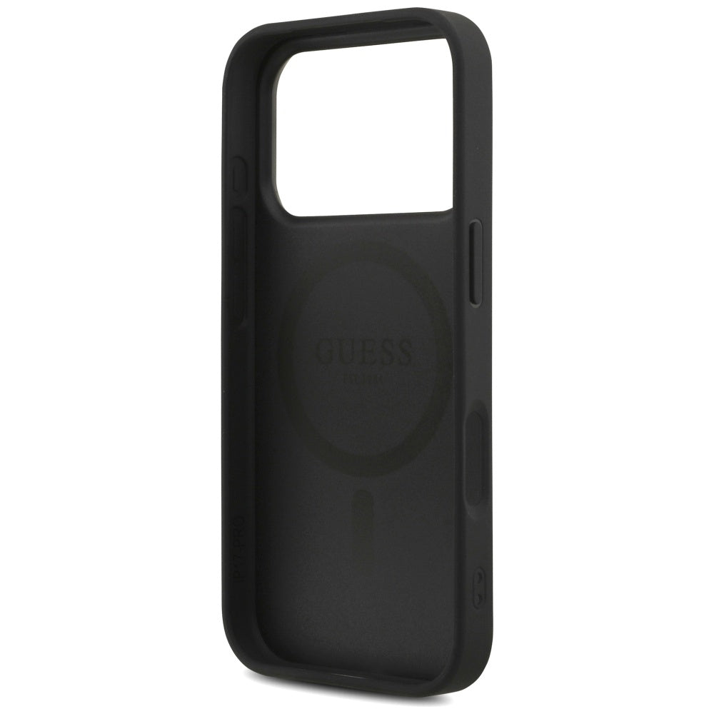 Funda MagSafe para Apple iPhone 17 Pro Max, Guess, Logo Triángulo 4G con Correa, Negra