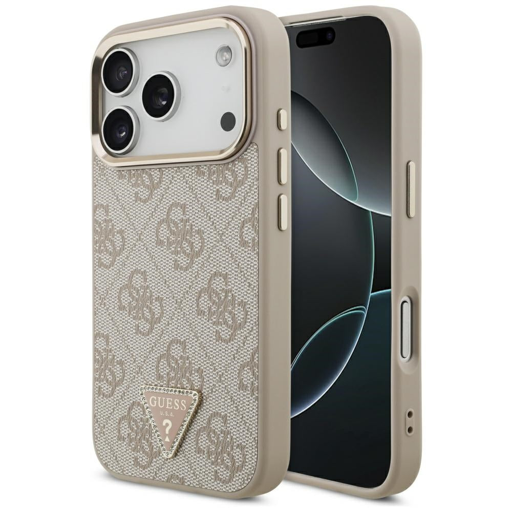 Funda MagSafe para Apple iPhone 17 Pro Max, Guess, Logo Triángulo 4G, Rosa Dorado