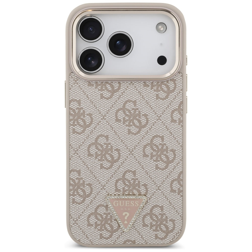 Funda MagSafe para Apple iPhone 17 Pro Max, Guess, Logo Triángulo 4G, Rosa Dorado
