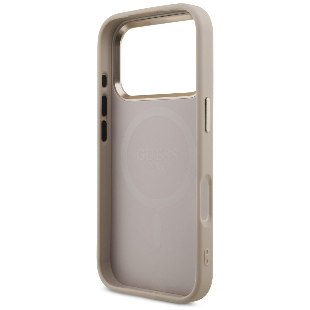 Funda MagSafe para Apple iPhone 17 Pro Max, Guess, Logo Triángulo 4G, Rosa Dorado