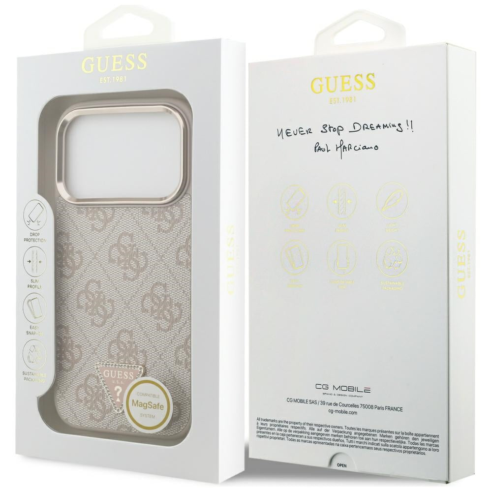 Funda MagSafe para Apple iPhone 17 Pro Max, Guess, Logo Triángulo 4G, Rosa Dorado