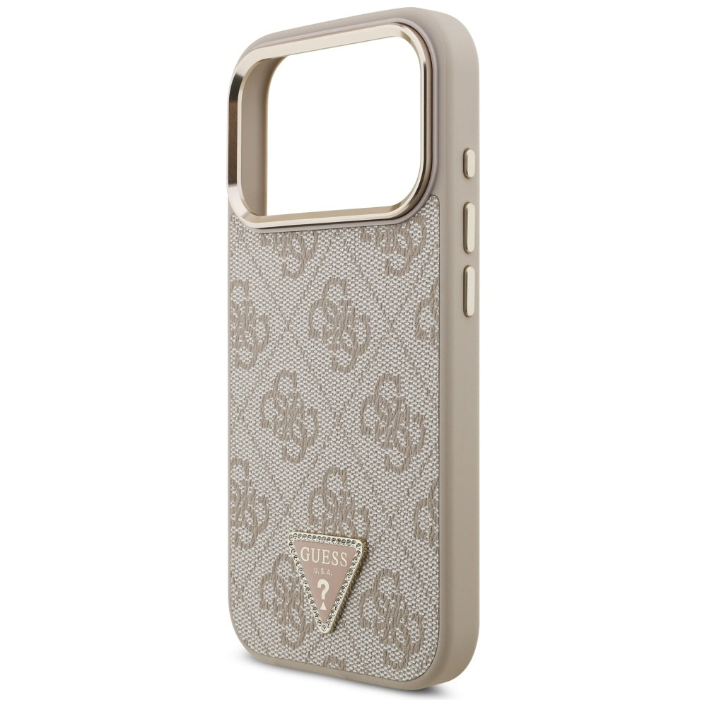 Funda MagSafe para Apple iPhone 17 Pro Max, Guess, Logo Triángulo 4G, Rosa Dorado