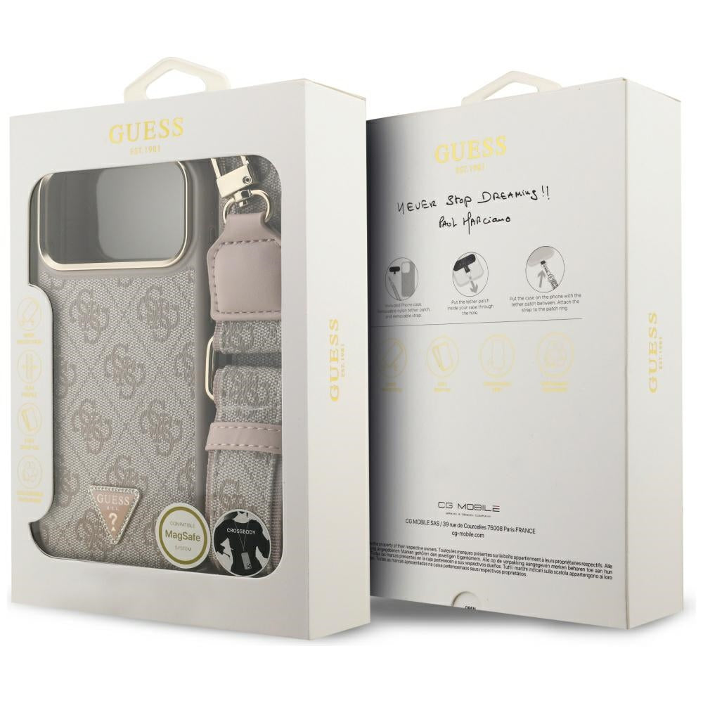 MagSafe Case for Apple iPhone 17 Pro Max, Guess, 4G Triangle Logo with Big Strap, Pink