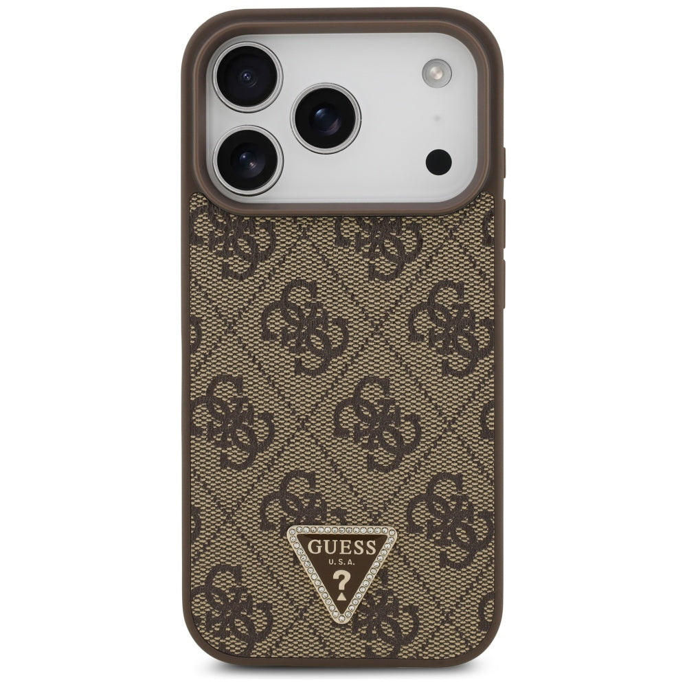 Funda MagSafe para Apple iPhone 17 Pro Max, Guess, 4G Triangle Strass, Marrón