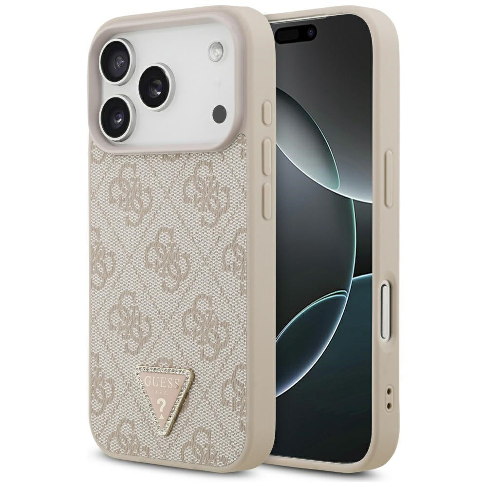 Funda MagSafe para Apple iPhone 17 Pro Max, Guess, 4G Triangle Strass, Rosa.