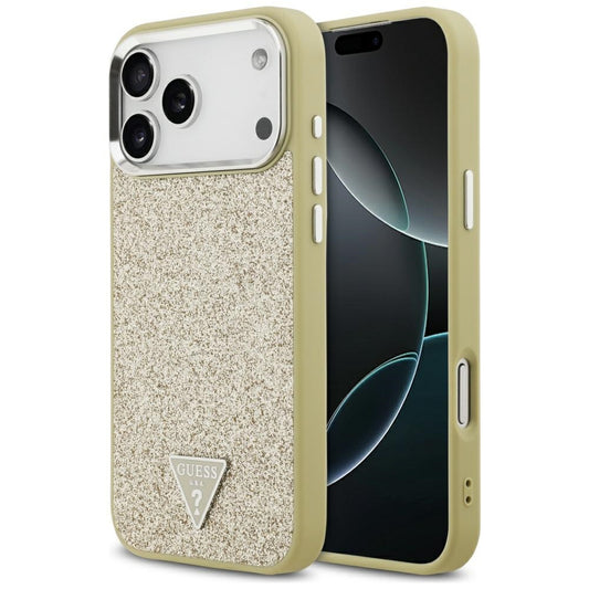 Funda MagSafe para Apple iPhone 17 Pro Max, Guess, Glitter Triangle Logo, Dorada