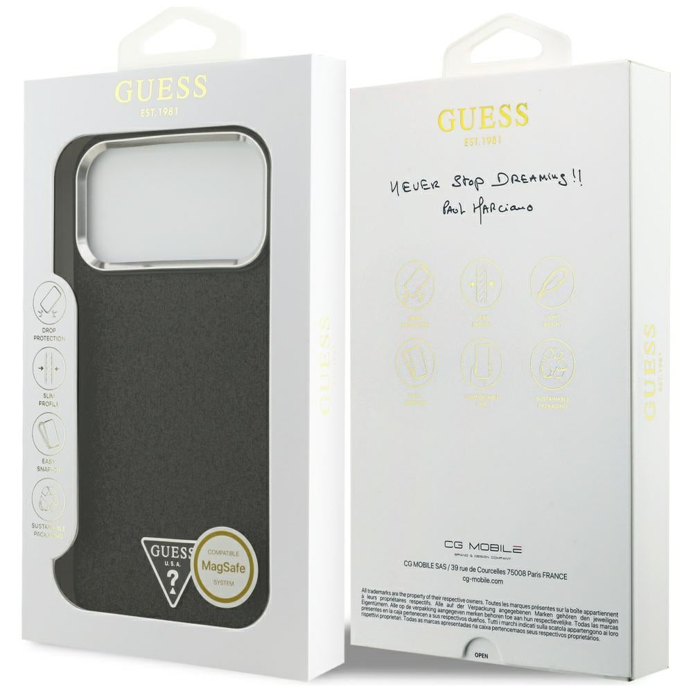 Funda MagSafe para Apple iPhone 17 Pro Max, Guess, Glitter Triangle Logo, Negra