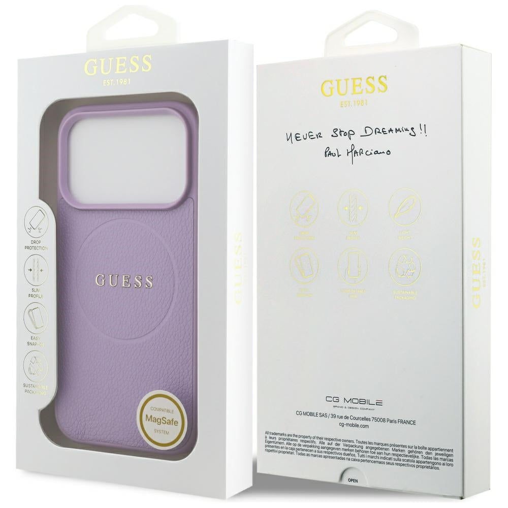 Funda MagSafe para Apple iPhone 17 Pro Max, Guess, Grained Gold Ring, Morado