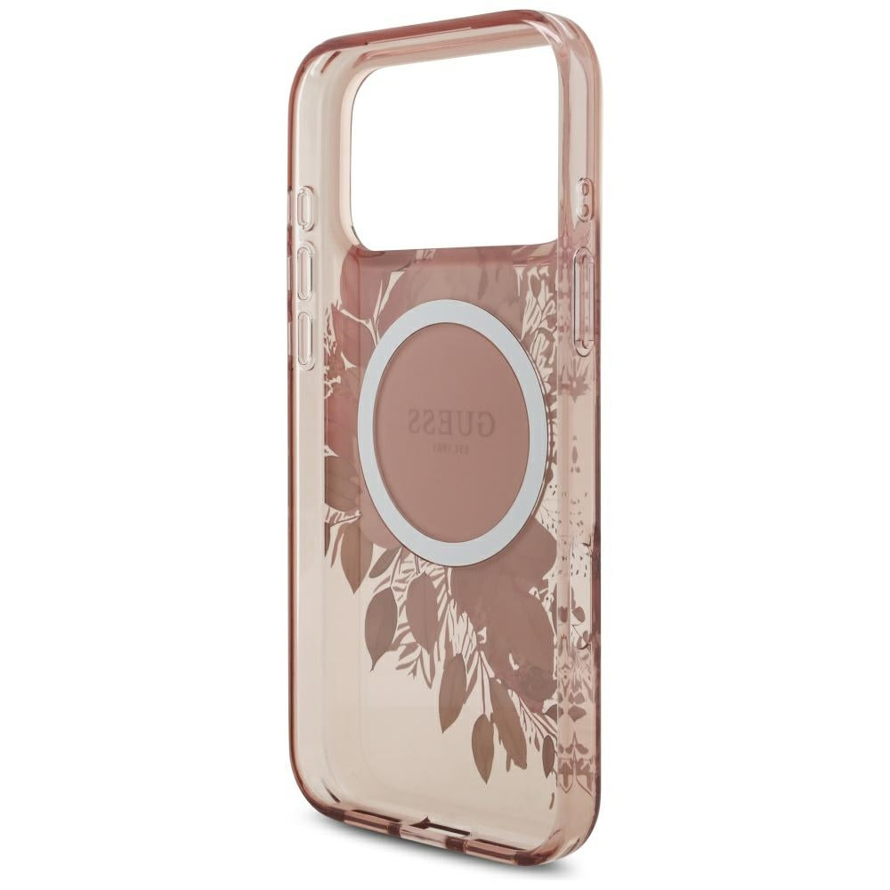Funda MagSafe para Apple iPhone 17 Pro Max, Guess, IML Flowers with Pearl Strap, Rosa
