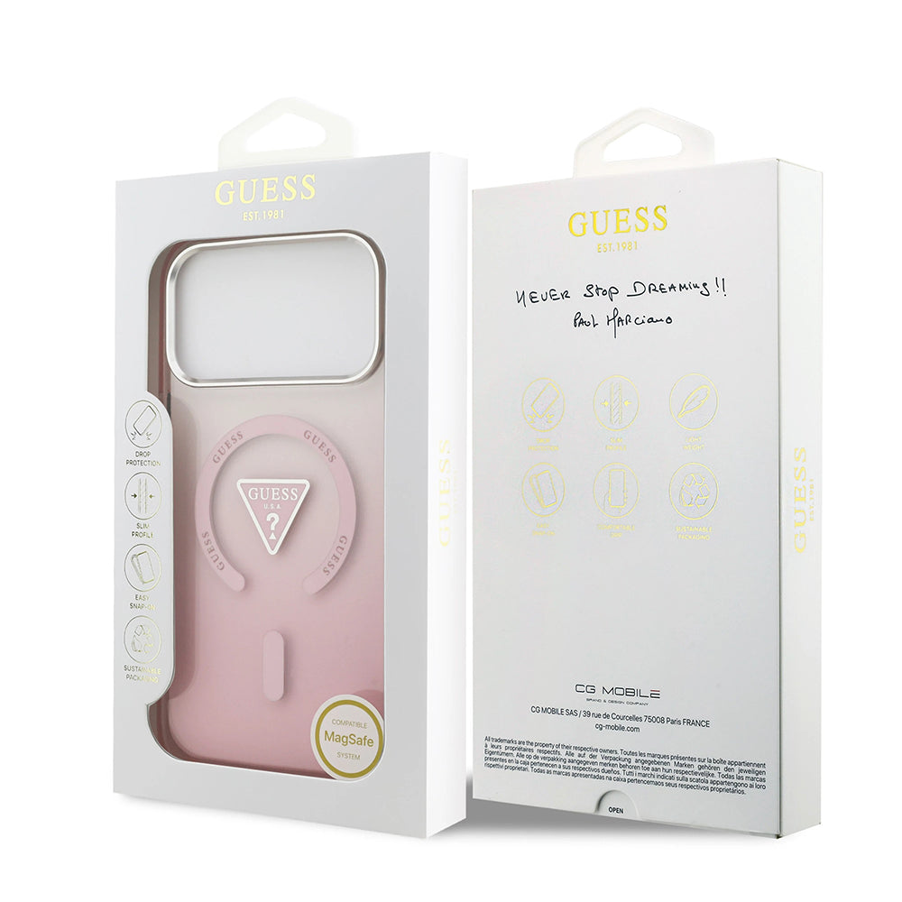 Funda MagSafe para Apple iPhone 17 Pro Max, Guess, IML Gradient Triangle Logo, Rosa
