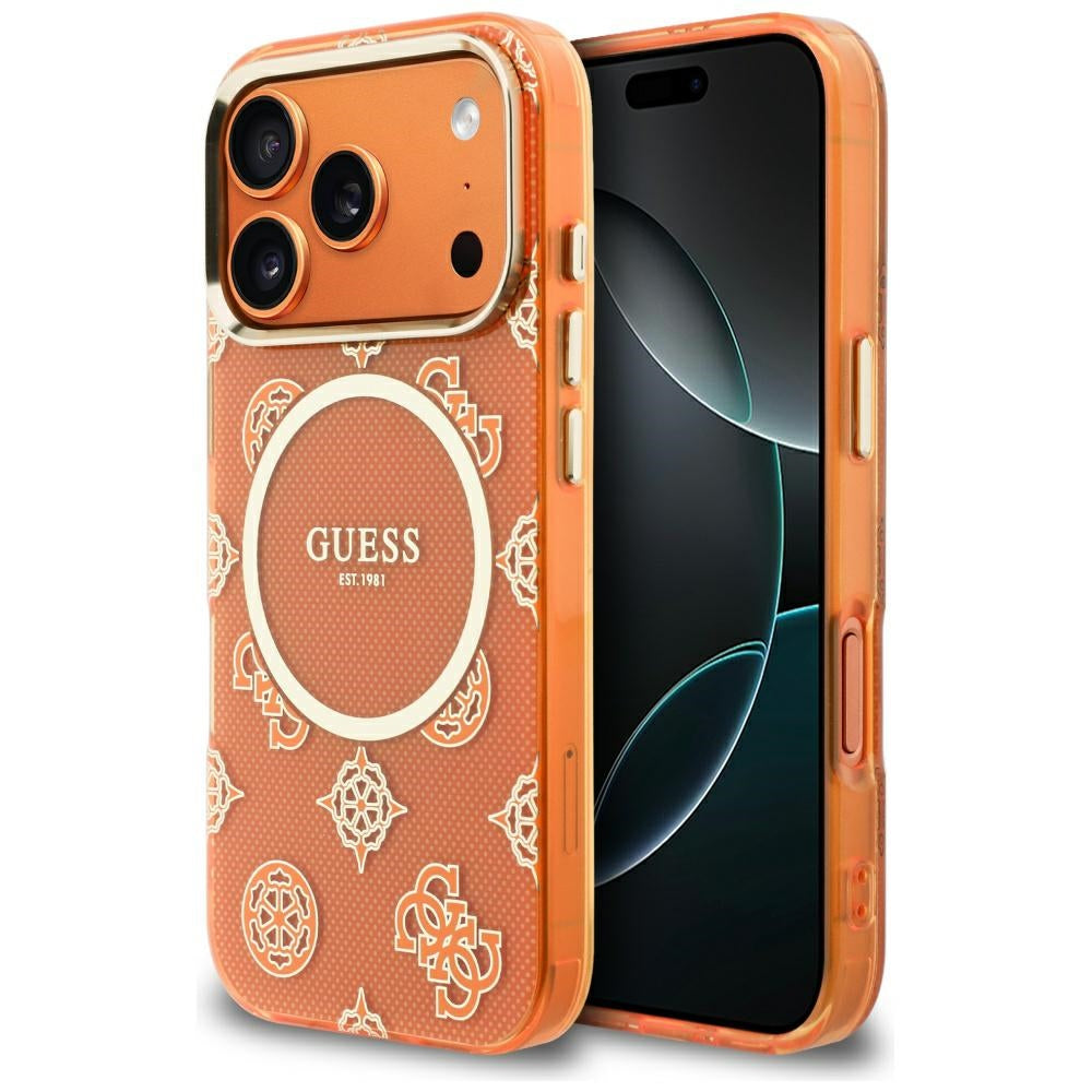 Funda MagSafe para Apple iPhone 17 Pro Max, Guess, IML Peony Dot, Naranja