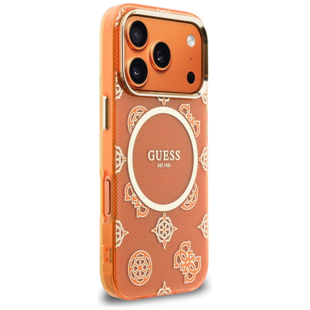 Funda MagSafe para Apple iPhone 17 Pro Max, Guess, IML Peony Dot, Naranja