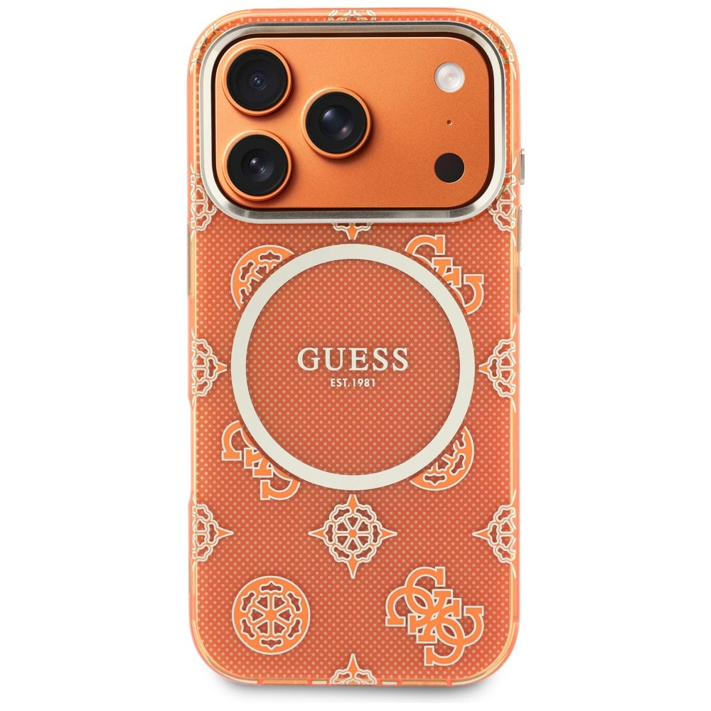Funda MagSafe para Apple iPhone 17 Pro Max, Guess, IML Peony Dot, Naranja