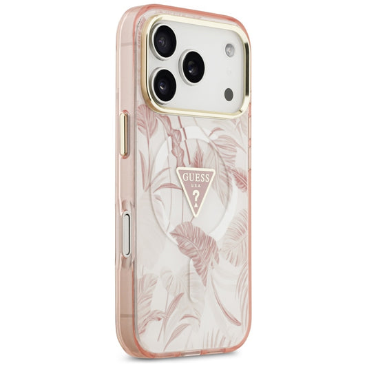 Funda MagSafe para Apple iPhone 17 Pro Max, Guess, Jungle Tonal Triangle, Rosa