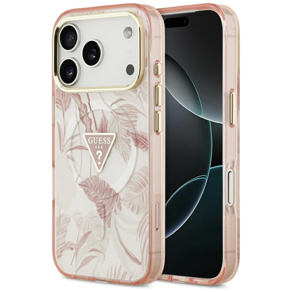 Funda MagSafe para Apple iPhone 17 Pro Max, Guess, Jungle Tonal Triangle, Rosa