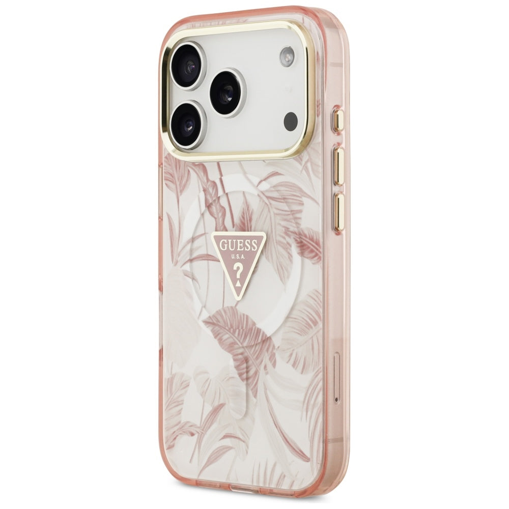 Funda MagSafe para Apple iPhone 17 Pro Max, Guess, Jungle Tonal Triangle, Rosa