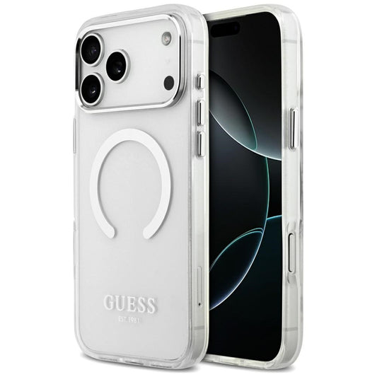 Funda MagSafe para Apple iPhone 17 Pro Max, Guess, Metal Outline, Plateada