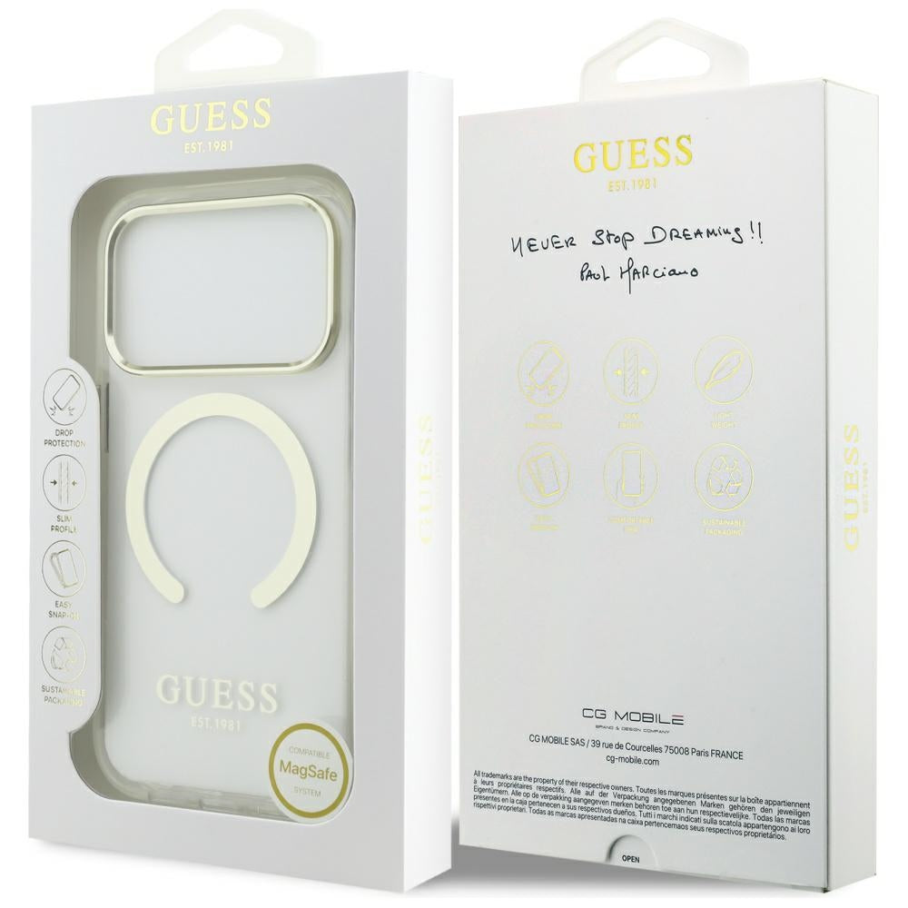 Funda MagSafe para Apple iPhone 17 Pro Max, Guess, Metal Outline, Dorada