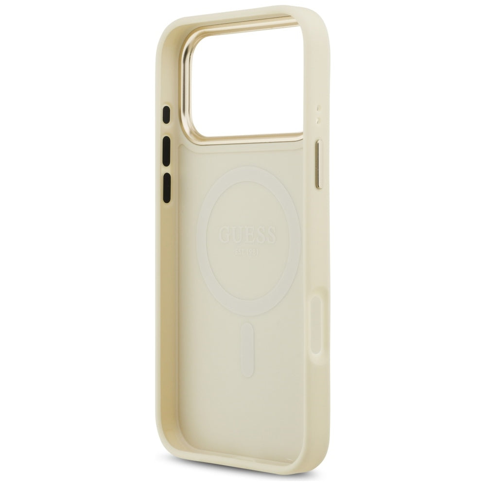 Funda MagSafe para Apple iPhone 17 Pro Max, Guess, Peony Hot Stamp, Beige
