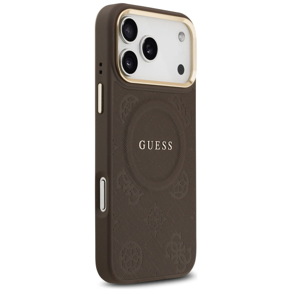 Funda MagSafe para Apple iPhone 17 Pro Max, Guess, Peony Hot Stamp, Marrón