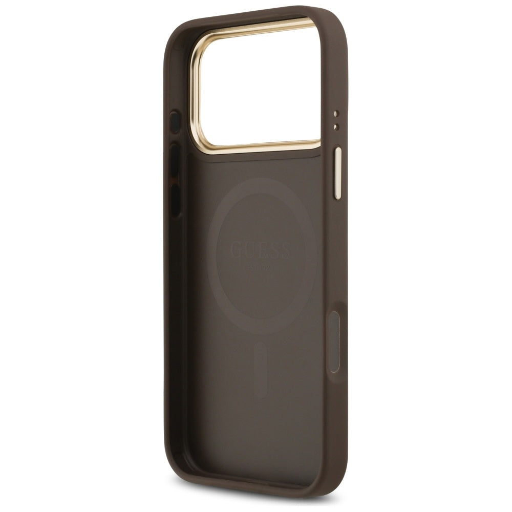 Funda MagSafe para Apple iPhone 17 Pro Max, Guess, Peony Hot Stamp, Marrón