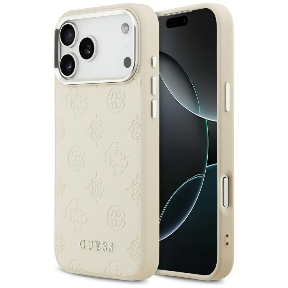 Funda MagSafe para Apple iPhone 17 Pro Max, Guess, Peony Hot Stamp Script, Beige