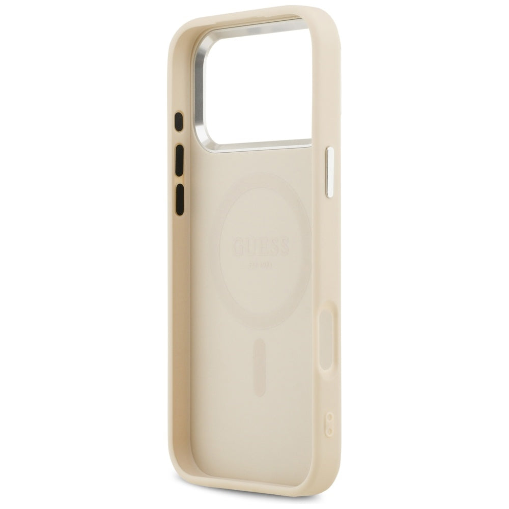 Funda MagSafe para Apple iPhone 17 Pro Max, Guess, Peony Hot Stamp Script, Beige