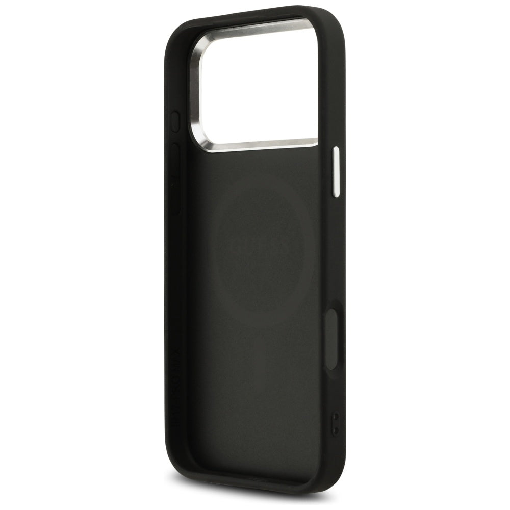 Funda MagSafe para Apple iPhone 17 Pro Max, Guess, Peony Hot Stamp Script, Negra