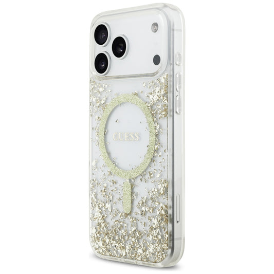 Funda MagSafe para Apple iPhone 17 Pro Max, Guess, Resin Bottom Glitter, Dorada