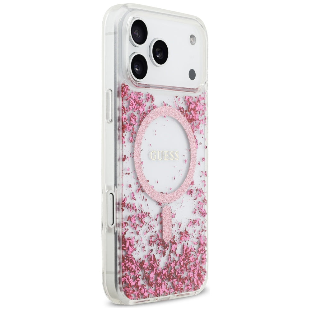Funda MagSafe para Apple iPhone 17 Pro Max, Guess, Fondo de Resina con Brillantina, Rosa