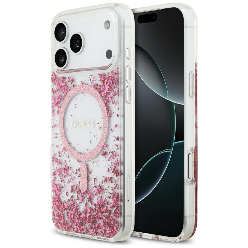 Funda MagSafe para Apple iPhone 17 Pro Max, Guess, Fondo de Resina con Brillantina, Rosa