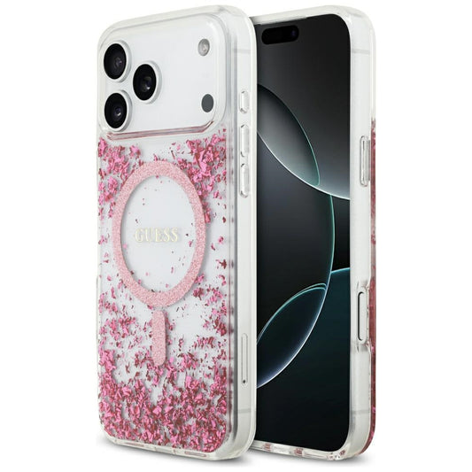 Funda MagSafe para Apple iPhone 17 Pro Max, Guess, Resin Bottom Glitter, Rosa