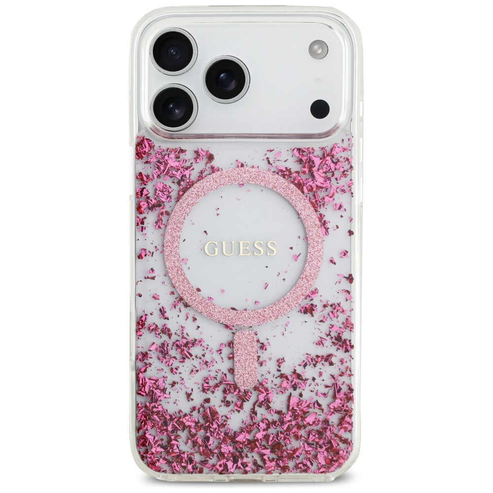 Funda MagSafe para Apple iPhone 17 Pro Max, Guess, Fondo de Resina con Brillantina, Rosa
