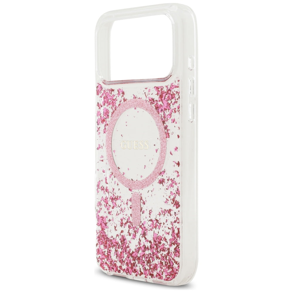 Funda MagSafe para Apple iPhone 17 Pro Max, Guess, Fondo de Resina con Brillantina, Rosa