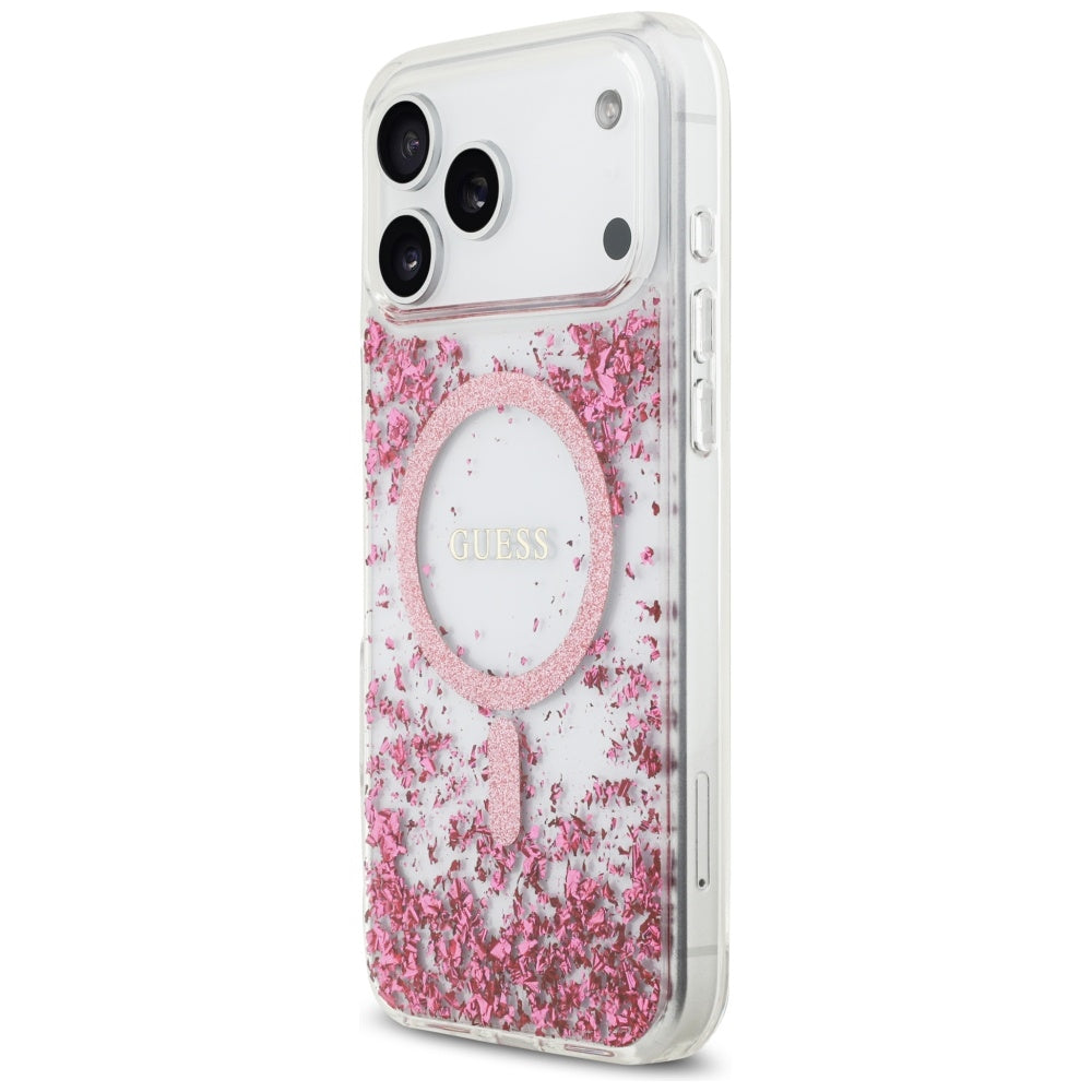 Funda MagSafe para Apple iPhone 17 Pro Max, Guess, Fondo de Resina con Brillantina, Rosa