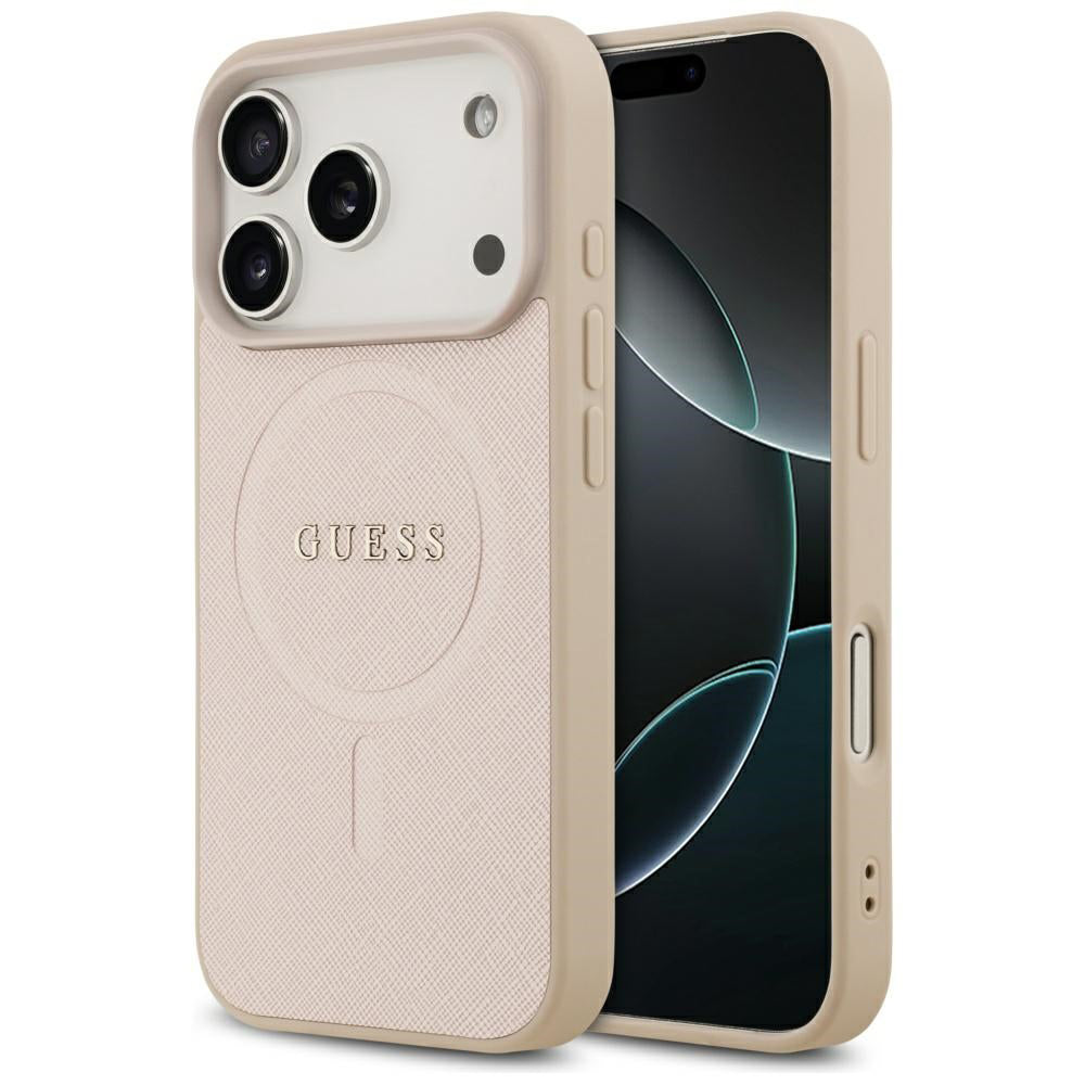 Funda MagSafe para Apple iPhone 17 Pro Max, Guess, Saffiano Classic Logo, Rosa